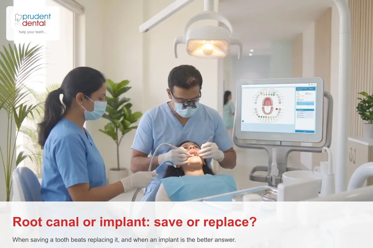 A dentist discussing restorative treatment options with a patient at a dental clinic in Viman Nagar, Pune
