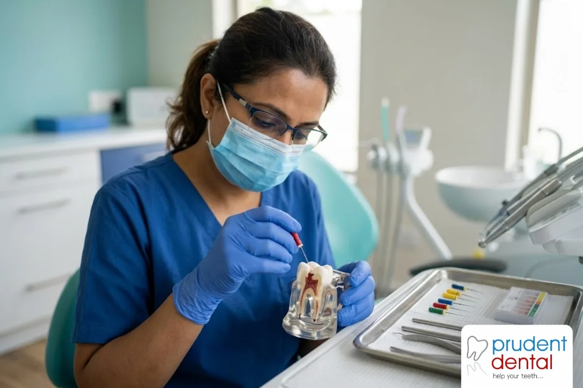 Dentist carrying out root canal treatment for a patient in a modern dental clinic