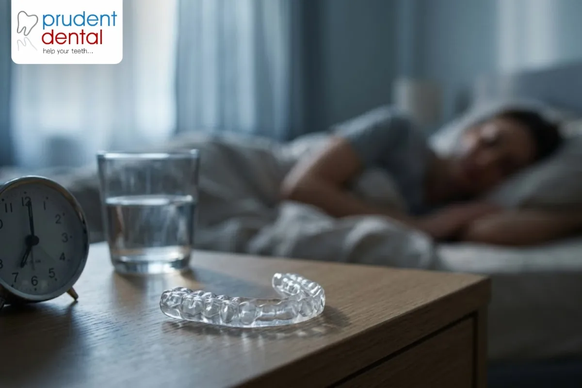 A person waking with jaw tension, a common sign of night-time teeth grinding