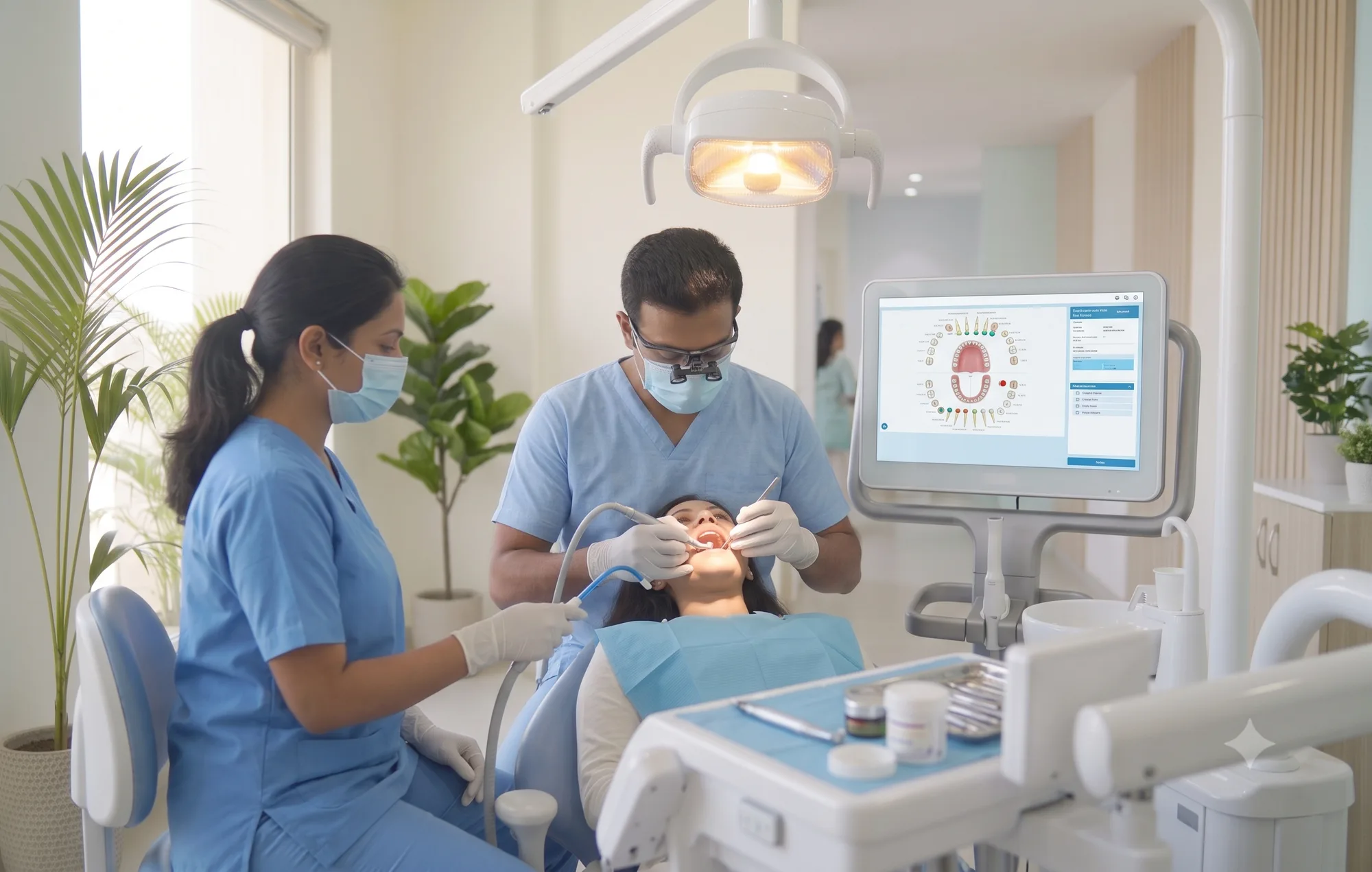 Dentist examining a patient before restorative treatment in Pune
